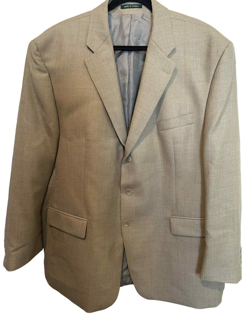 Ralph Lauren Mens Blazer Suit Jacket 48R Tan Gray Wool 8 Stitch Separate Arm Pit